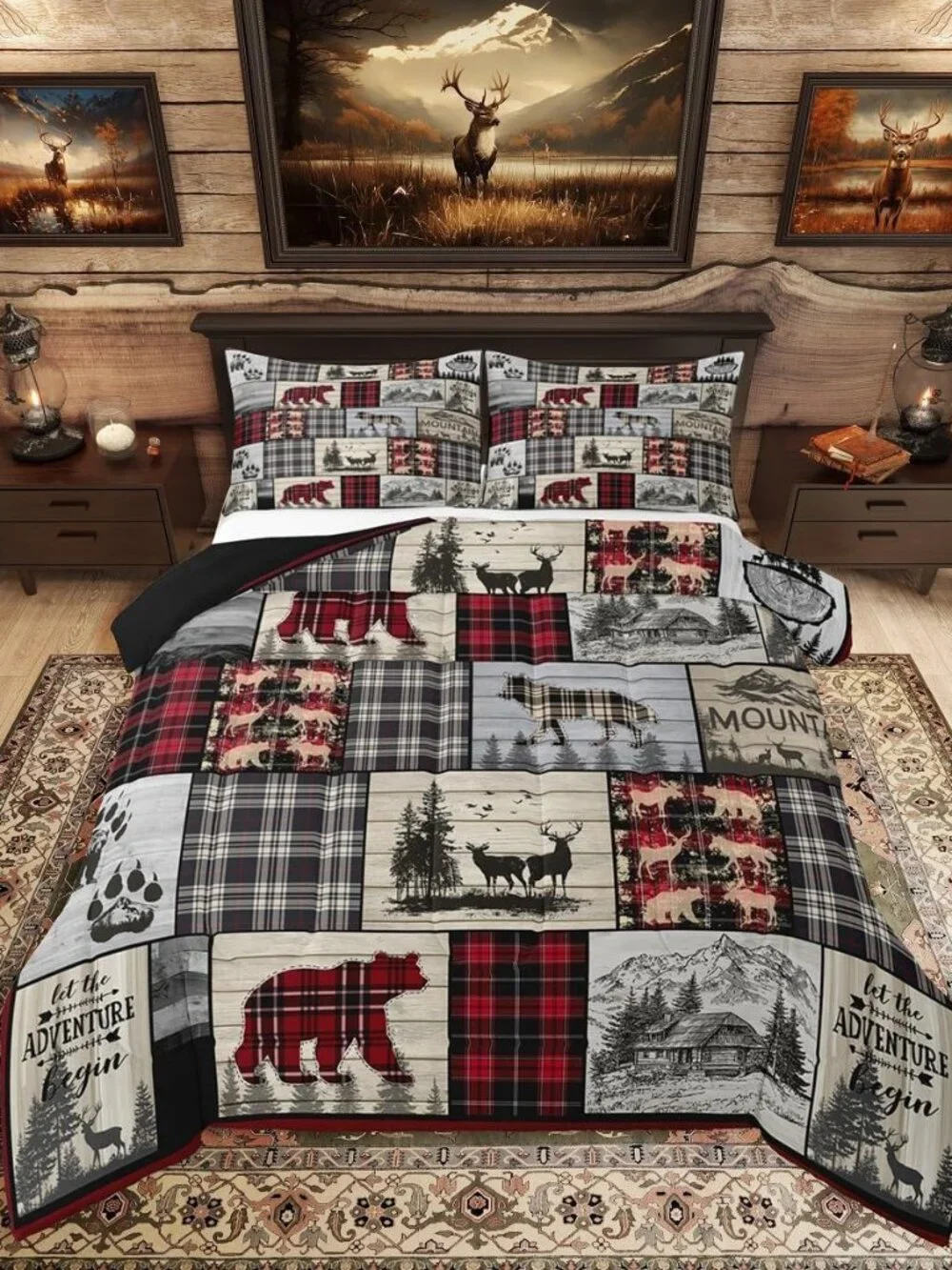Rustic Cabin Comforter Set Queen Woodland Wolf Deer Bear Comforter For Kids Adul
